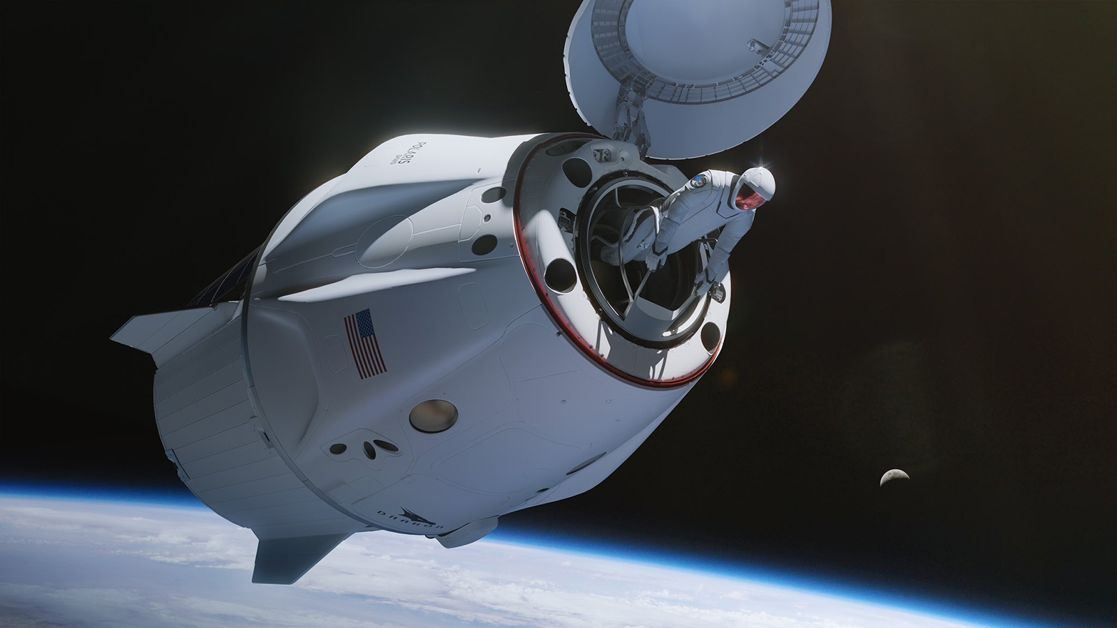 Astronaut exiting capsule